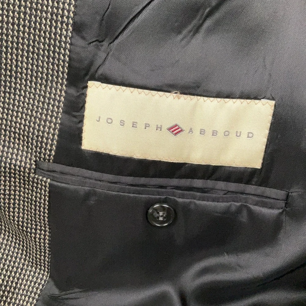 Joseph Abboud Blazer Mens 44L Tan Black Wool Micro-Houndstooth Corporate Classic